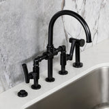 Hallerbos Two-Handle 4-Hole Deck Mount Bridge Kitchen Faucet with Brass Side Sprayer