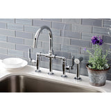 Whitaker Two-Handle 4-Hole Deck Mount Industrial Style Bridge Kitchen Faucet with Brass Side Sprayer