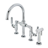 Whitaker Two-Handle 4-Hole Deck Mount Industrial Style Bridge Kitchen Faucet with Brass Side Sprayer