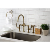 Whitaker Two-Handle 4-Hole Deck Mount Industrial Style Bridge Kitchen Faucet with Brass Side Sprayer