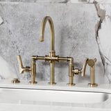 Hallerbos Two-Handle 4-Hole Deck Mount Bridge Kitchen Faucet with Brass Side Sprayer