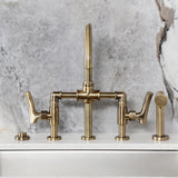 Hallerbos Two-Handle 4-Hole Deck Mount Bridge Kitchen Faucet with Brass Side Sprayer