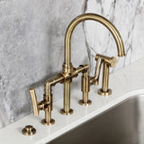 Hallerbos Two-Handle 4-Hole Deck Mount Bridge Kitchen Faucet with Brass Side Sprayer