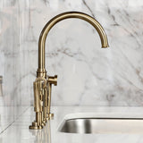 Hallerbos Two-Handle 4-Hole Deck Mount Bridge Kitchen Faucet with Brass Side Sprayer