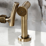 Hallerbos Two-Handle 4-Hole Deck Mount Bridge Kitchen Faucet with Brass Side Sprayer