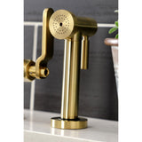 Whitaker Two-Handle 4-Hole Deck Mount Industrial Style Bridge Kitchen Faucet with Brass Side Sprayer