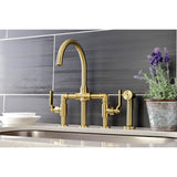 Whitaker Two-Handle 4-Hole Deck Mount Industrial Style Bridge Kitchen Faucet with Brass Side Sprayer