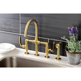 Whitaker Two-Handle 4-Hole Deck Mount Industrial Style Bridge Kitchen Faucet with Brass Side Sprayer