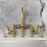 Hallerbos Two-Handle 4-Hole Deck Mount Bridge Kitchen Faucet with Brass Side Sprayer