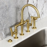 Hallerbos Two-Handle 4-Hole Deck Mount Bridge Kitchen Faucet with Brass Side Sprayer