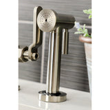 Whitaker Two-Handle 4-Hole Deck Mount Industrial Style Bridge Kitchen Faucet with Brass Side Sprayer