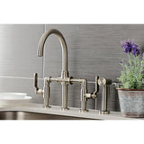 Whitaker Two-Handle 4-Hole Deck Mount Industrial Style Bridge Kitchen Faucet with Brass Side Sprayer