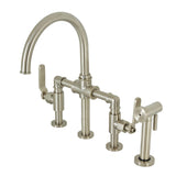 Whitaker Two-Handle 4-Hole Deck Mount Industrial Style Bridge Kitchen Faucet with Brass Side Sprayer