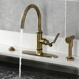 Whitaker Single-Handle Deck Mount Kitchen Faucet with Brass Sprayer