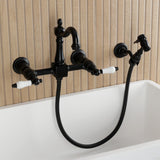 Heritage Double-Handle 3-Hole Wall-Mount Bridge Kitchen Faucet with Brass Sprayer