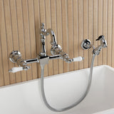 Heritage Double-Handle 3-Hole Wall-Mount Bridge Kitchen Faucet with Brass Sprayer