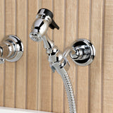 Heritage Double-Handle 3-Hole Wall-Mount Bridge Kitchen Faucet with Brass Sprayer