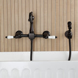 Heritage Double-Handle 3-Hole Wall-Mount Bridge Kitchen Faucet with Brass Sprayer