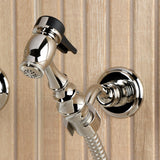 Heritage Double-Handle 3-Hole Wall-Mount Bridge Kitchen Faucet with Brass Sprayer