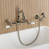 Heritage Double-Handle 3-Hole Wall-Mount Bridge Kitchen Faucet with Brass Sprayer