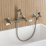 Heritage Double-Handle 3-Hole Wall-Mount Bridge Kitchen Faucet with Brass Sprayer