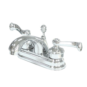 Royale Double-Handle 3-Hole Deck Mount 4-Inch Centerset Bathroom Faucet with Brass Pop-Up