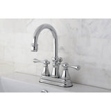 Restoration Double-Handle 3-Hole Deck Mount 4-Inch Centerset Bathroom Faucet with Brass Pop-Up