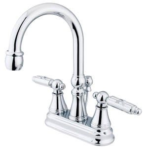 Georgian Double-Handle 3-Hole Deck Mount 4-Inch Centerset Bathroom Faucet with Brass Pop-Up