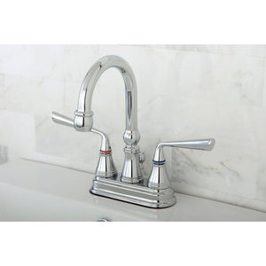 Silver Sage Double-Handle 3-Hole Deck Mount 4-Inch Centerset Bathroom Faucet with Brass Pop-Up