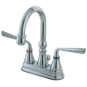 Silver Sage Double-Handle 3-Hole Deck Mount 4-Inch Centerset Bathroom Faucet with Brass Pop-Up