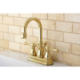 Restoration Double-Handle 3-Hole Deck Mount 4-Inch Centerset Bathroom Faucet with Brass Pop-Up