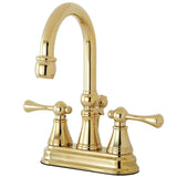 Restoration Double-Handle 3-Hole Deck Mount 4-Inch Centerset Bathroom Faucet with Brass Pop-Up