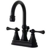 Restoration Double-Handle 3-Hole Deck Mount 4-Inch Centerset Bathroom Faucet with Brass Pop-Up