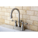 Restoration Double-Handle 3-Hole Deck Mount 4-Inch Centerset Bathroom Faucet with Brass Pop-Up