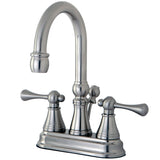 Restoration Double-Handle 3-Hole Deck Mount 4-Inch Centerset Bathroom Faucet with Brass Pop-Up