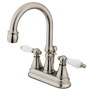 Governor Double-Handle 3-Hole Deck Mount 4-Inch Centerset Bathroom Faucet with Brass Pop-Up