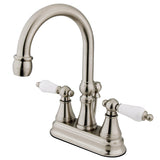 Governor Double-Handle 3-Hole Deck Mount 4-Inch Centerset Bathroom Faucet with Brass Pop-Up