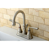 Silver Sage Double-Handle 3-Hole Deck Mount 4-Inch Centerset Bathroom Faucet with Brass Pop-Up