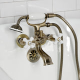 Kingston Three-Handle 2-Hole Tub Wall Mount Clawfoot Tub Faucet with Hand Shower