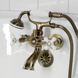 Kingston Three-Handle 2-Hole Tub Wall Mount Clawfoot Tub Faucet with Hand Shower