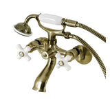 Kingston Three-Handle 2-Hole Tub Wall Mount Clawfoot Tub Faucet with Hand Shower