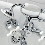 Kingston Three-Handle 2-Hole Tub Wall Mount Clawfoot Tub Faucet with Hand Shower