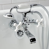 Kingston Three-Handle 2-Hole Tub Wall Mount Clawfoot Tub Faucet with Hand Shower