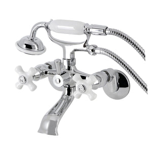 Kingston Three-Handle 2-Hole Tub Wall Mount Clawfoot Tub Faucet with Hand Shower