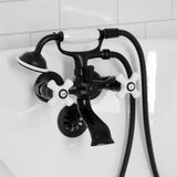 Kingston Three-Handle 2-Hole Tub Wall Mount Clawfoot Tub Faucet with Hand Shower