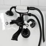 Kingston Three-Handle 2-Hole Tub Wall Mount Clawfoot Tub Faucet with Hand Shower