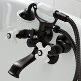 Kingston Three-Handle 2-Hole Tub Wall Mount Clawfoot Tub Faucet with Hand Shower