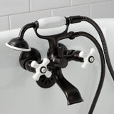 Kingston Three-Handle 2-Hole Tub Wall Mount Clawfoot Tub Faucet with Hand Shower