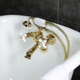 Kingston Three-Handle 2-Hole Tub Wall Mount Clawfoot Tub Faucet with Hand Shower