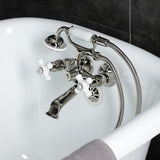 Kingston Three-Handle 2-Hole Tub Wall Mount Clawfoot Tub Faucet with Hand Shower